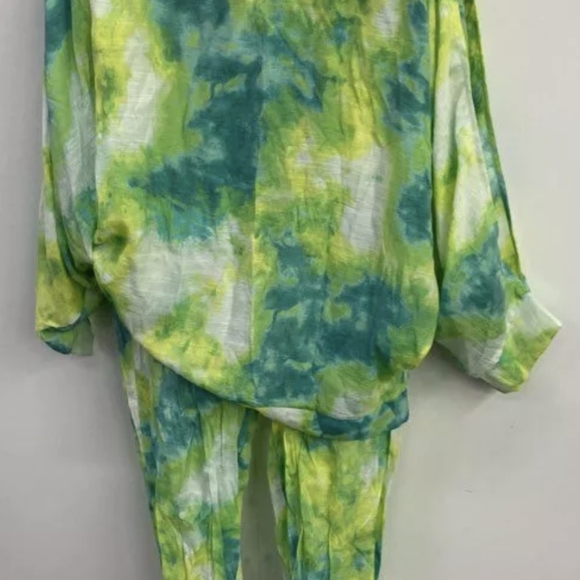New York & Co Soho Street 2PCS Top & Joggers Tie Dye Lime Green Teal Set NWT - Picture 2 of 10